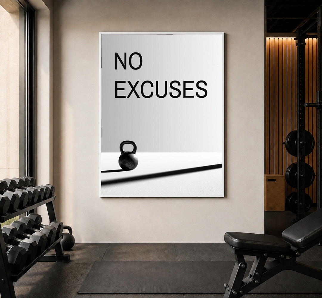 Keine Ausreden Kettlebell Poster – Weißer Rahmen – Produktfoto