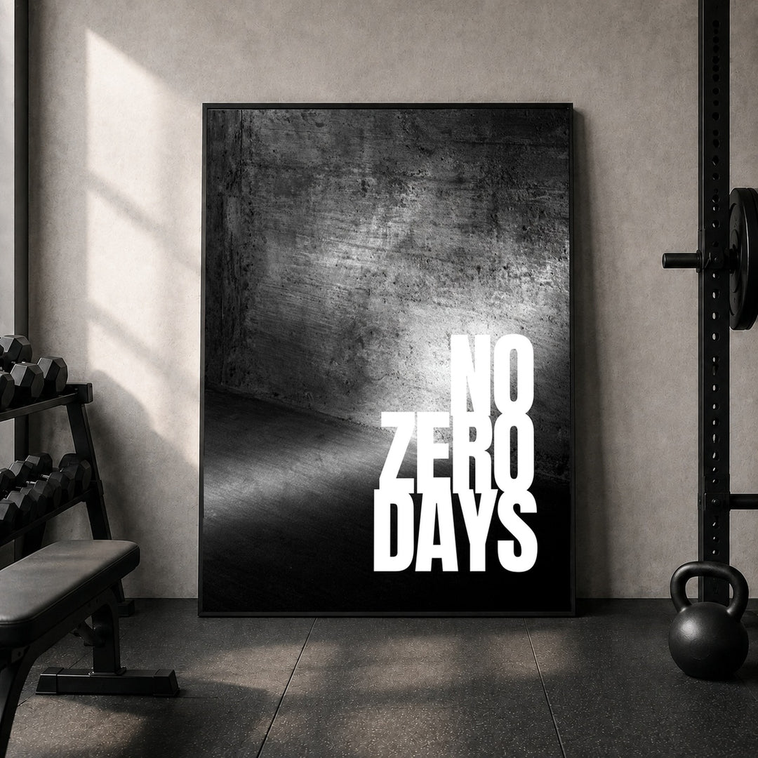 No Zero Days Beton Poster – Schwarzer Rahmen – Produktfoto