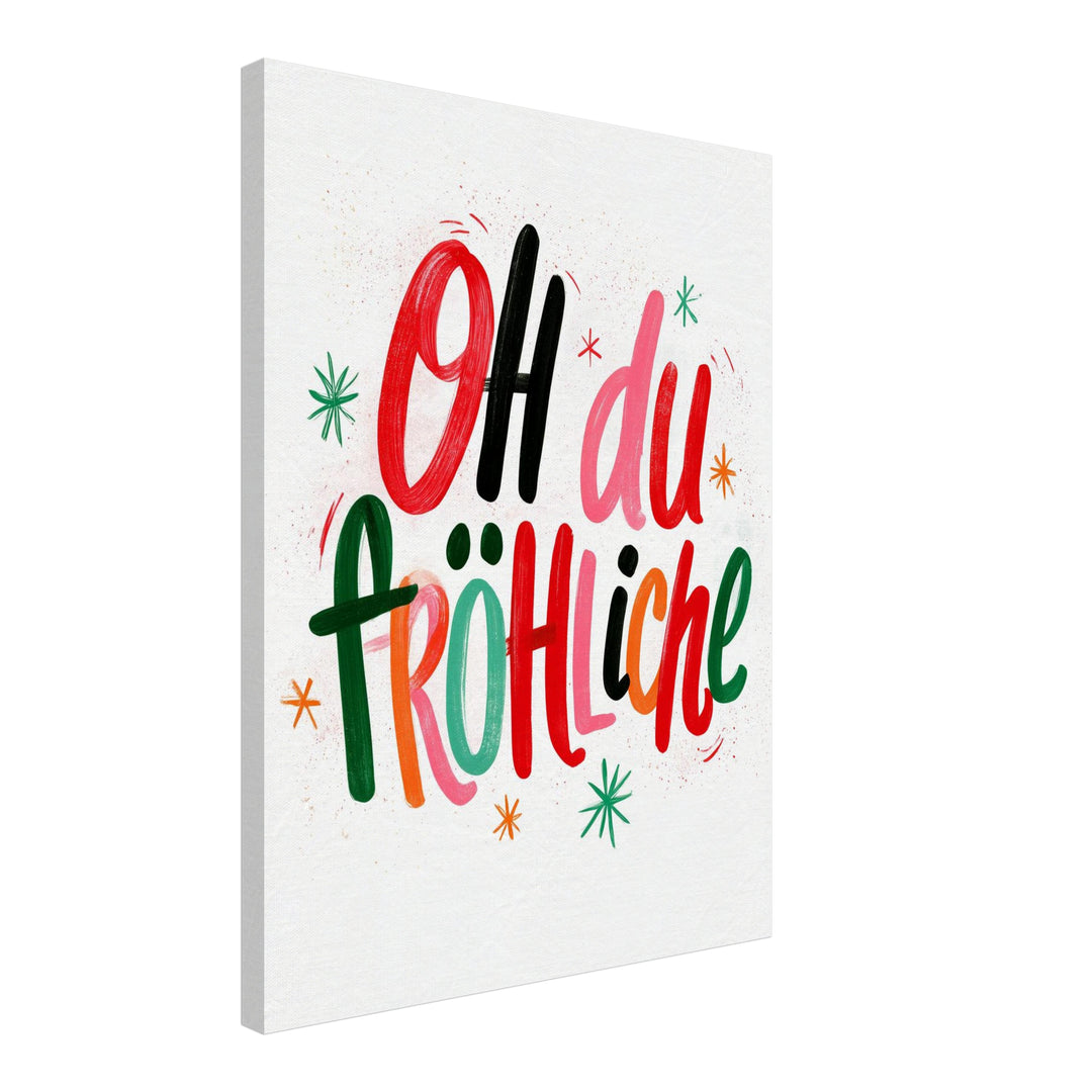 Oh du Fröhliche Lettering Leinwandbild – Schräge Ansicht – Produktfoto