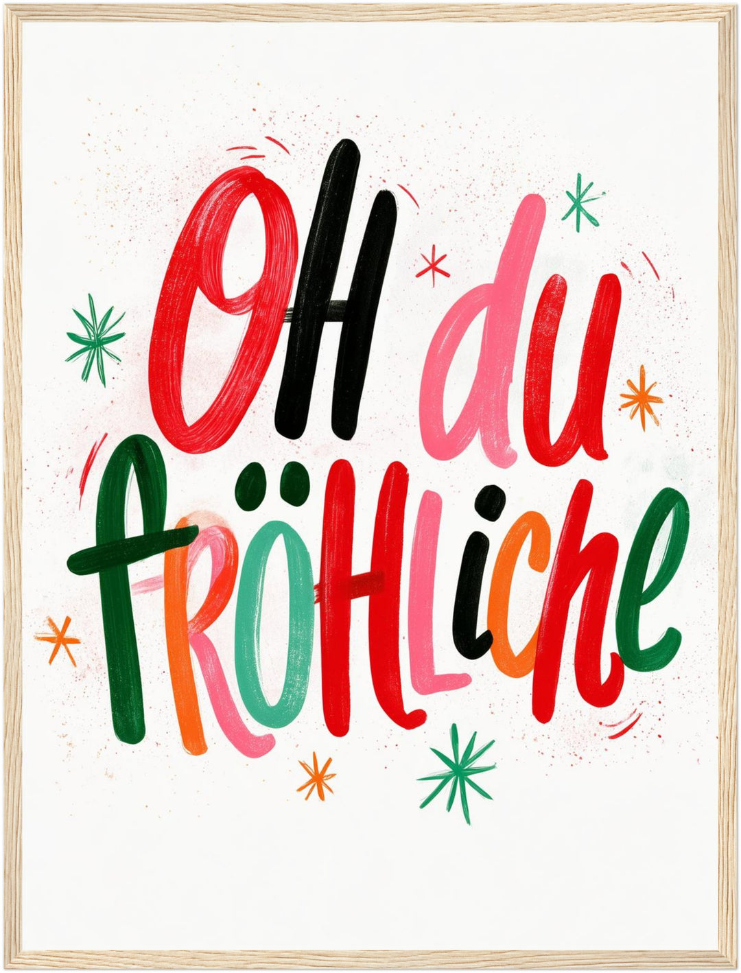 Oh du Fröhliche Lettering Poster – Holz natur Rahmen – Produktfoto