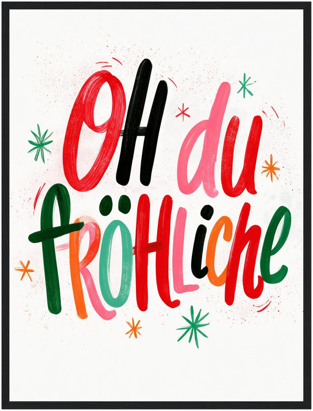 Oh du Fröhliche Lettering Poster – Schwarzer Rahmen – Produktfoto