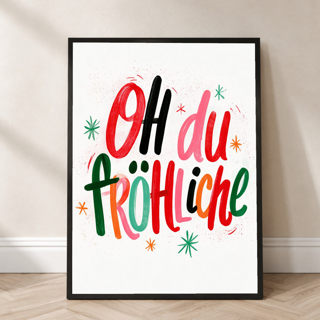Oh du Fröhliche Lettering Poster – Schwarzer Rahmen – Produktfoto