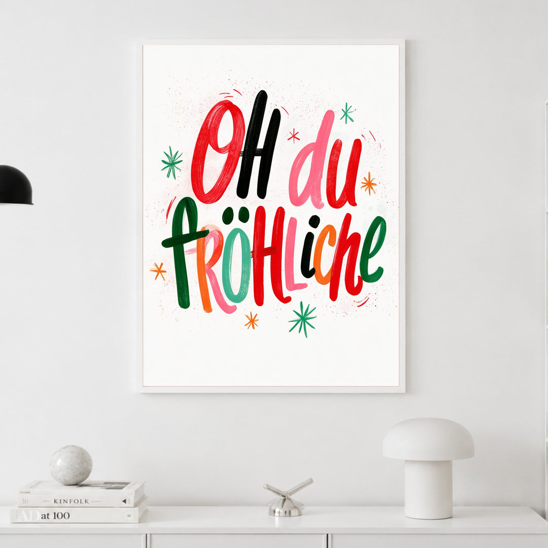 Oh du Fröhliche Lettering Poster – Weißer Rahmen – Produktfoto