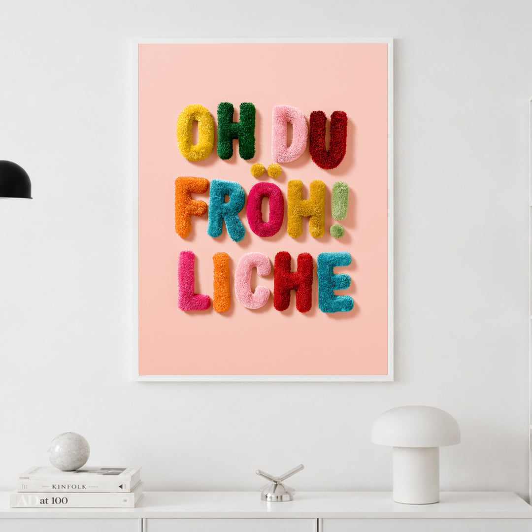 Oh du Fröhliche Flausch Poster – Weißer Rahmen – Produktfoto