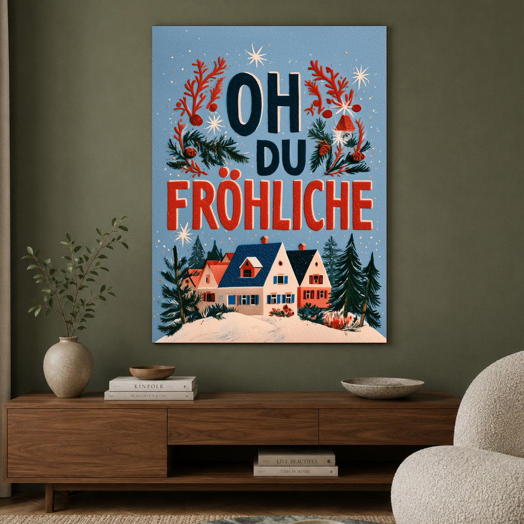 Oh du fröhliche Winterdorf Leinwandbild – Ohne Rahmen – Produktfoto