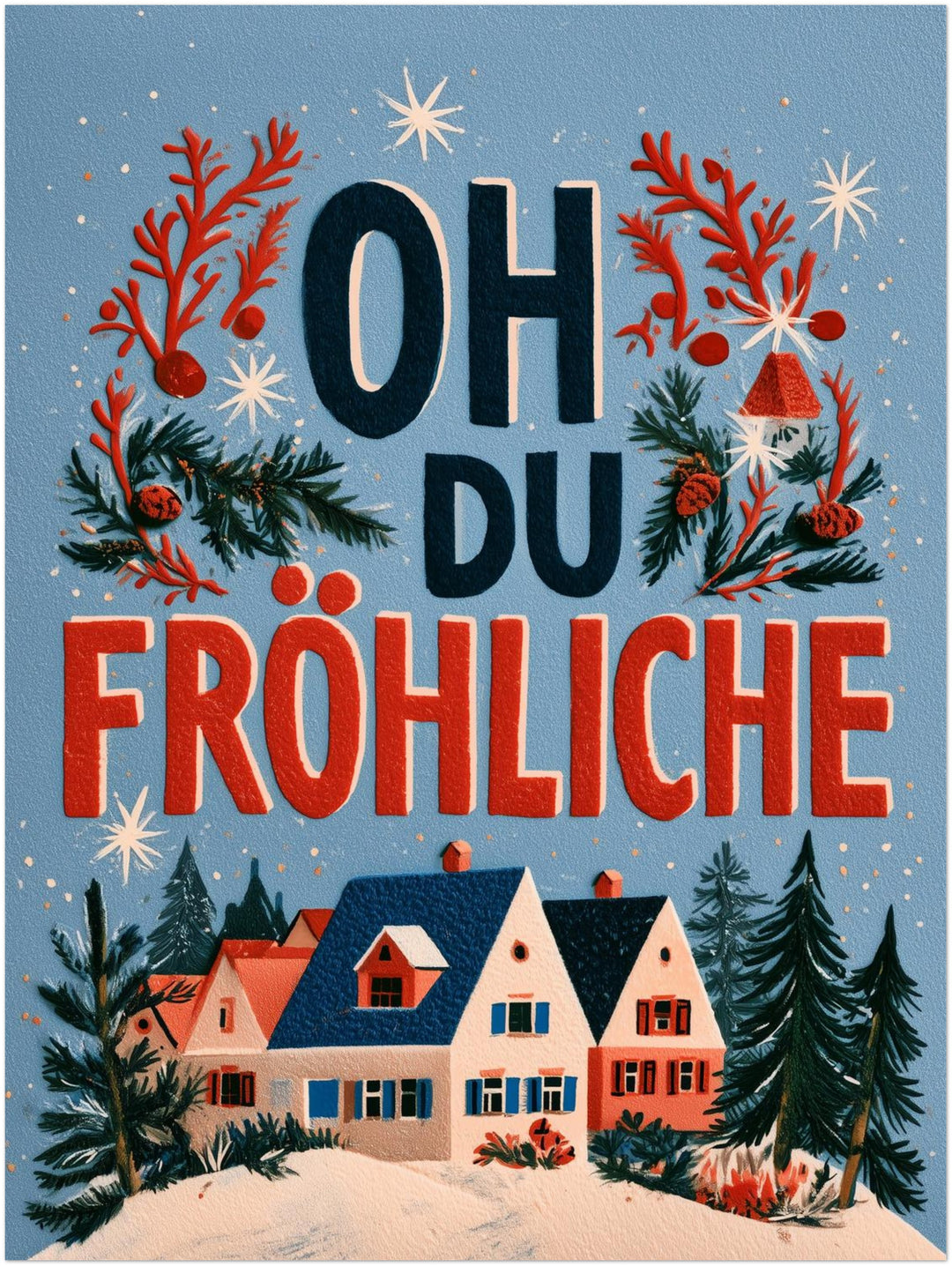 Oh du fröhliche Winterdorf Leinwandbild – Ohne Rahmen – Produktfoto