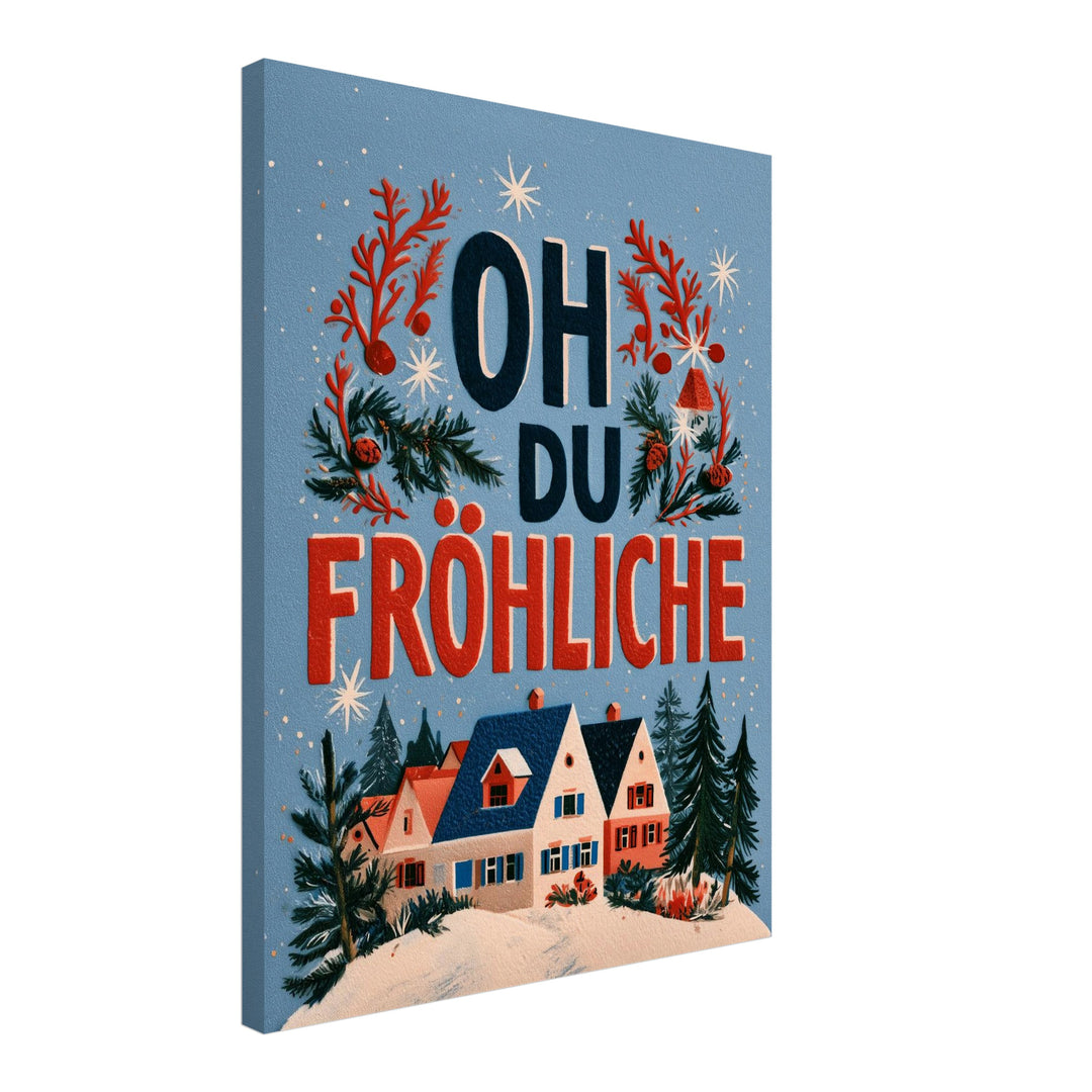 Oh du fröhliche Winterdorf Leinwandbild – Schräge Ansicht – Produktfoto
