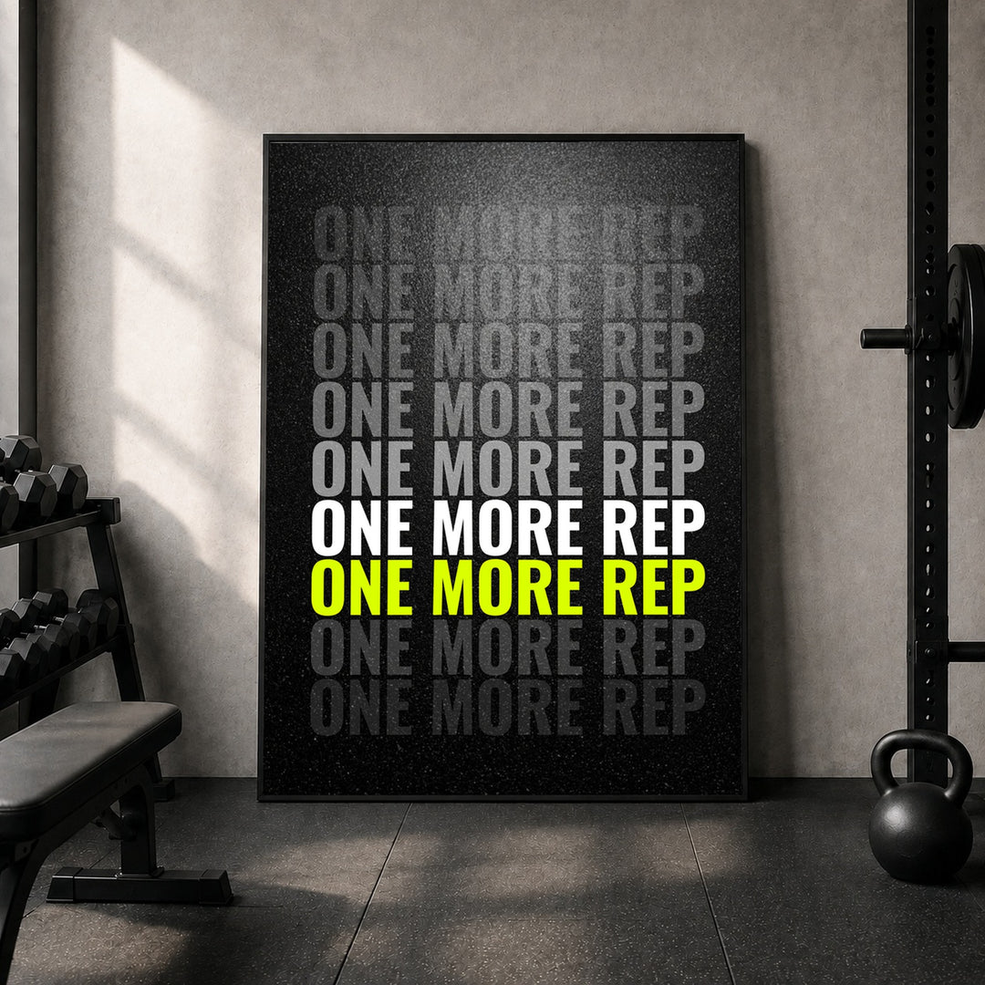 One More Rep Motivation Poster – Schwarzer Rahmen – Produktfoto