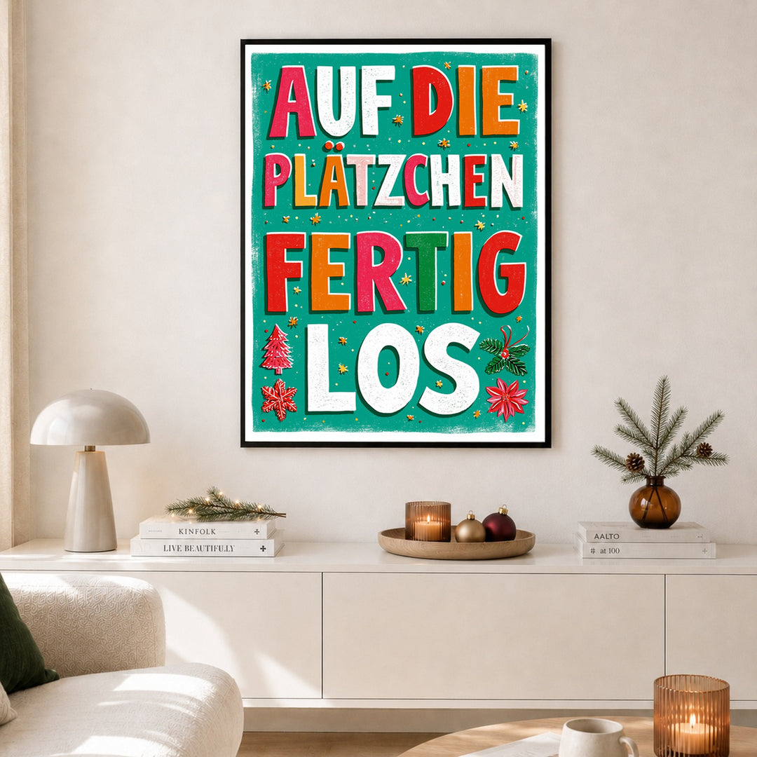 Auf die Plätzchen los Poster – Schwarzer Rahmen – Produktfoto