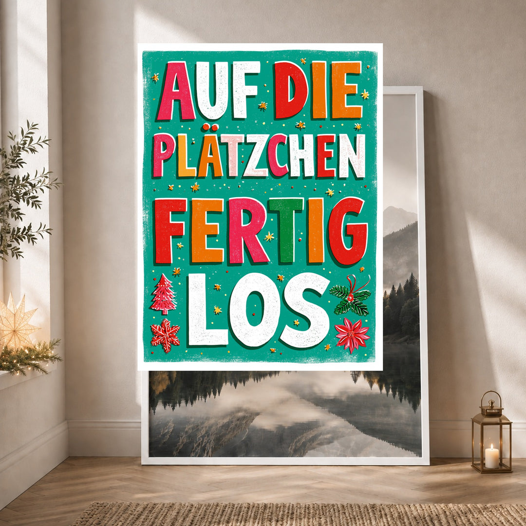 Auf die Plätzchen los Poster – Weißer Rahmen – Produktfoto