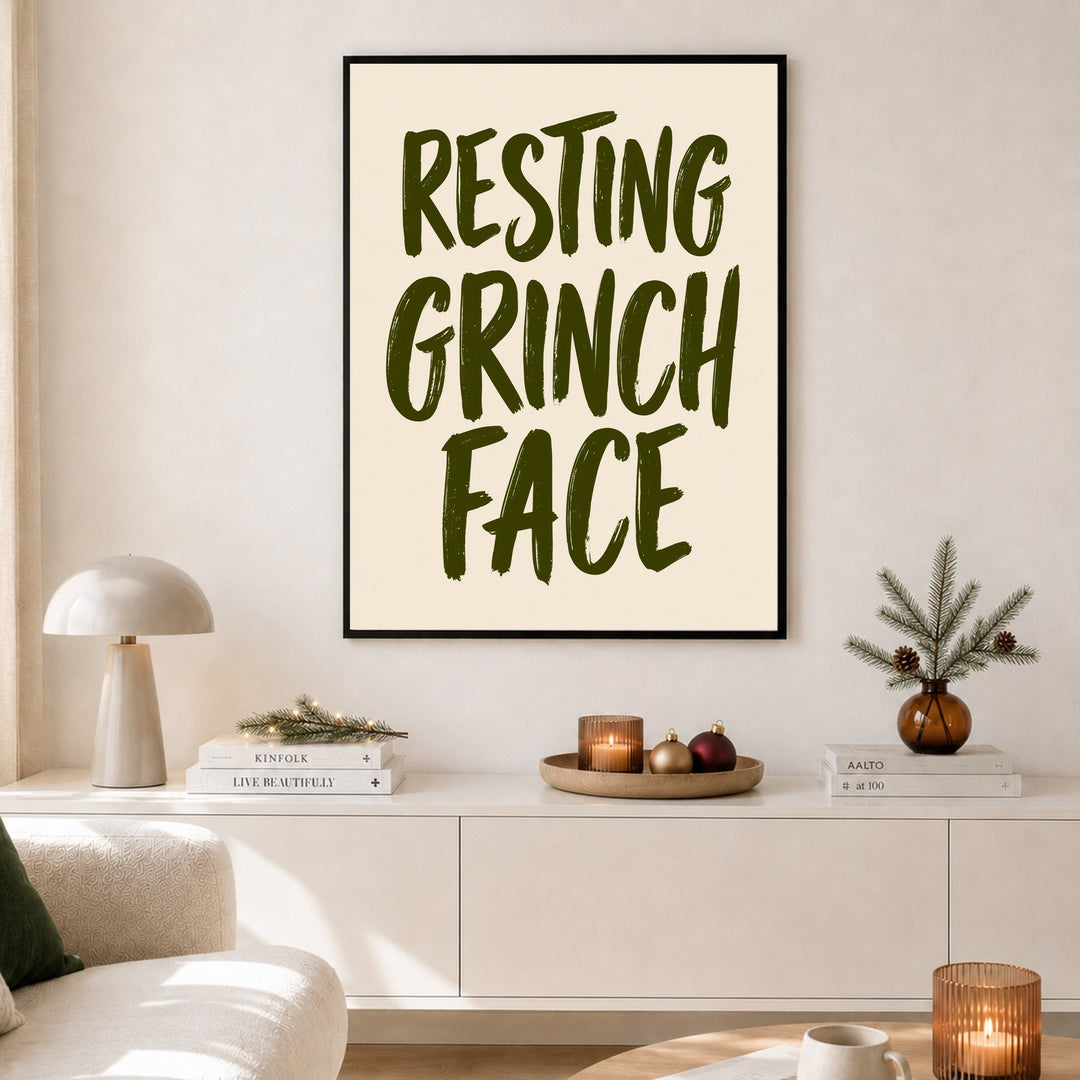 Resting Grinch Face Spruch Poster – Schwarzer Rahmen – Produktfoto