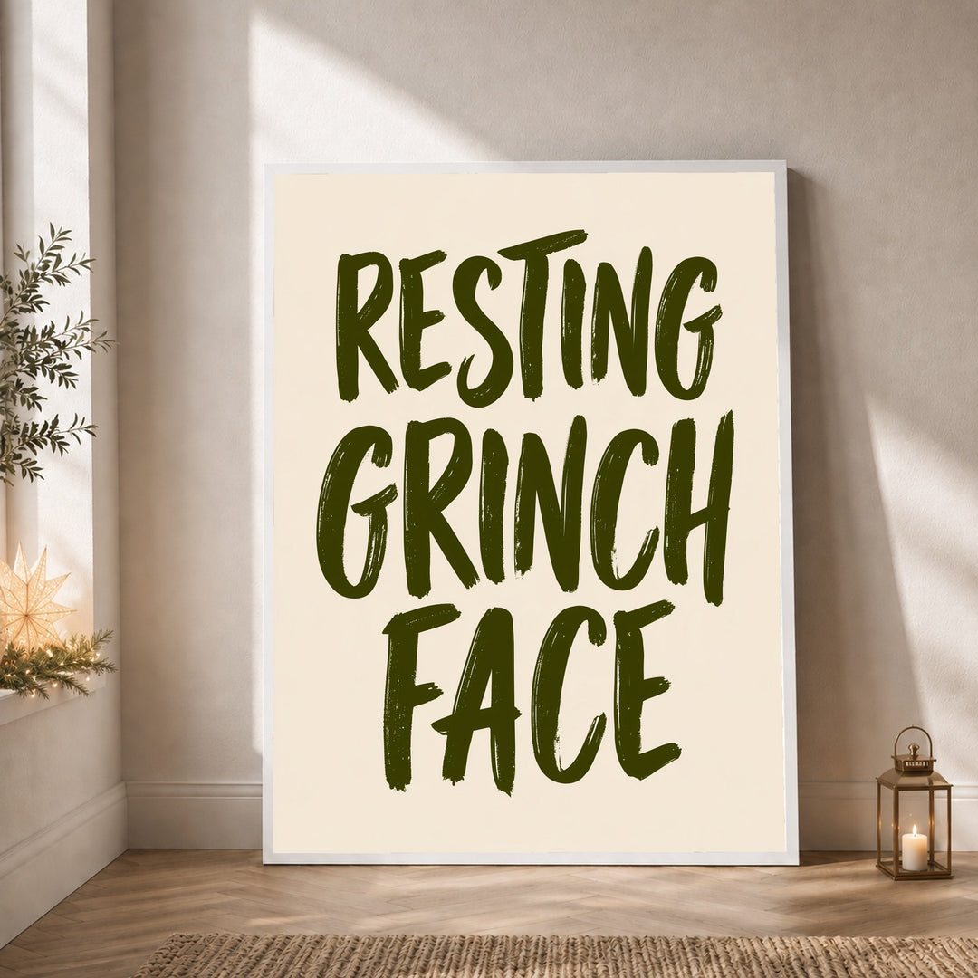 Resting Grinch Face Spruch Poster – Weißer Rahmen – Produktfoto