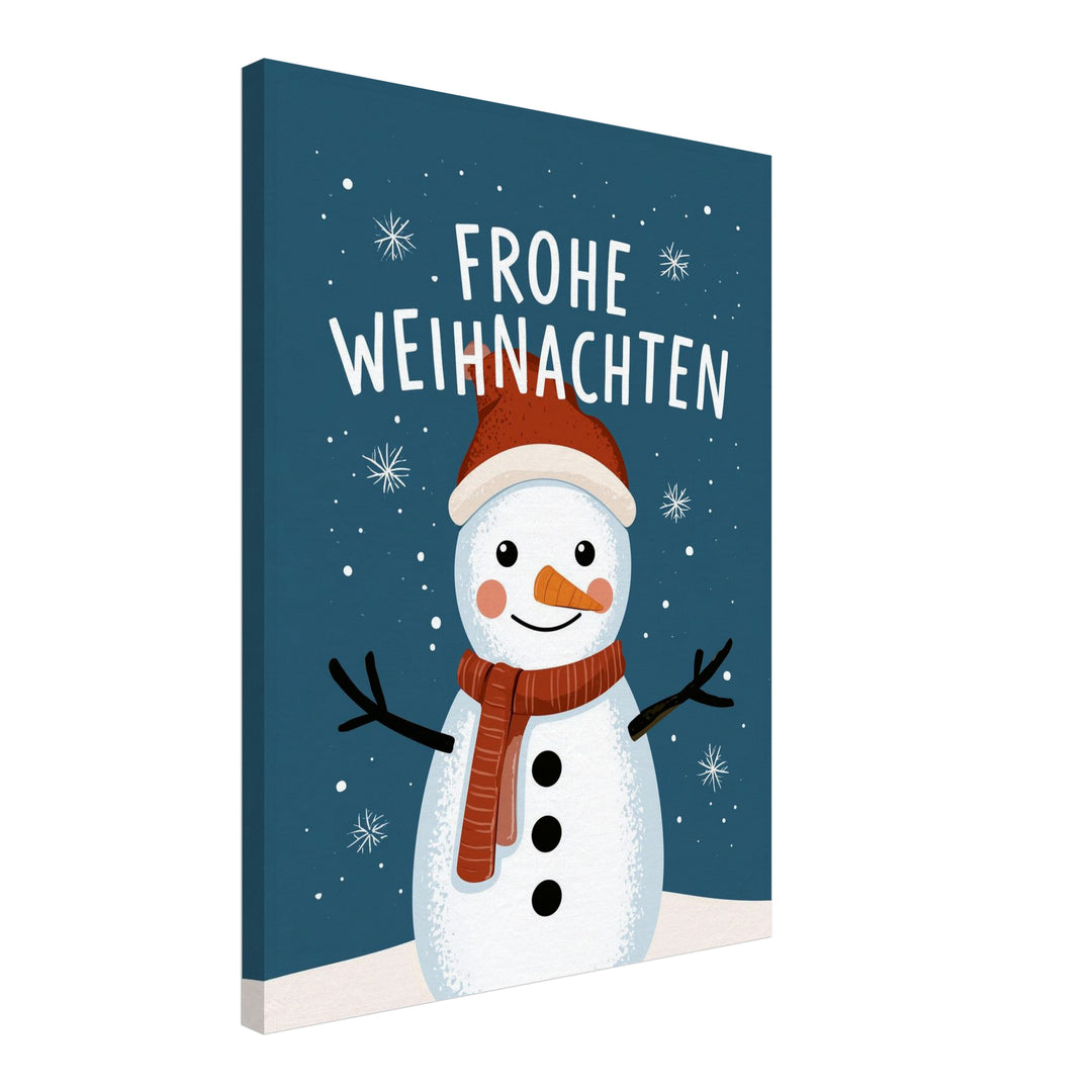 Frohe Weihnachten Schneemann Leinwandbild – Schräge Ansicht – Produktfoto