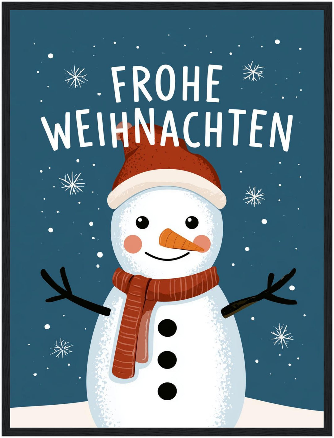 Frohe Weihnachten Schneemann Poster – Schwarzer Rahmen – Produktfoto