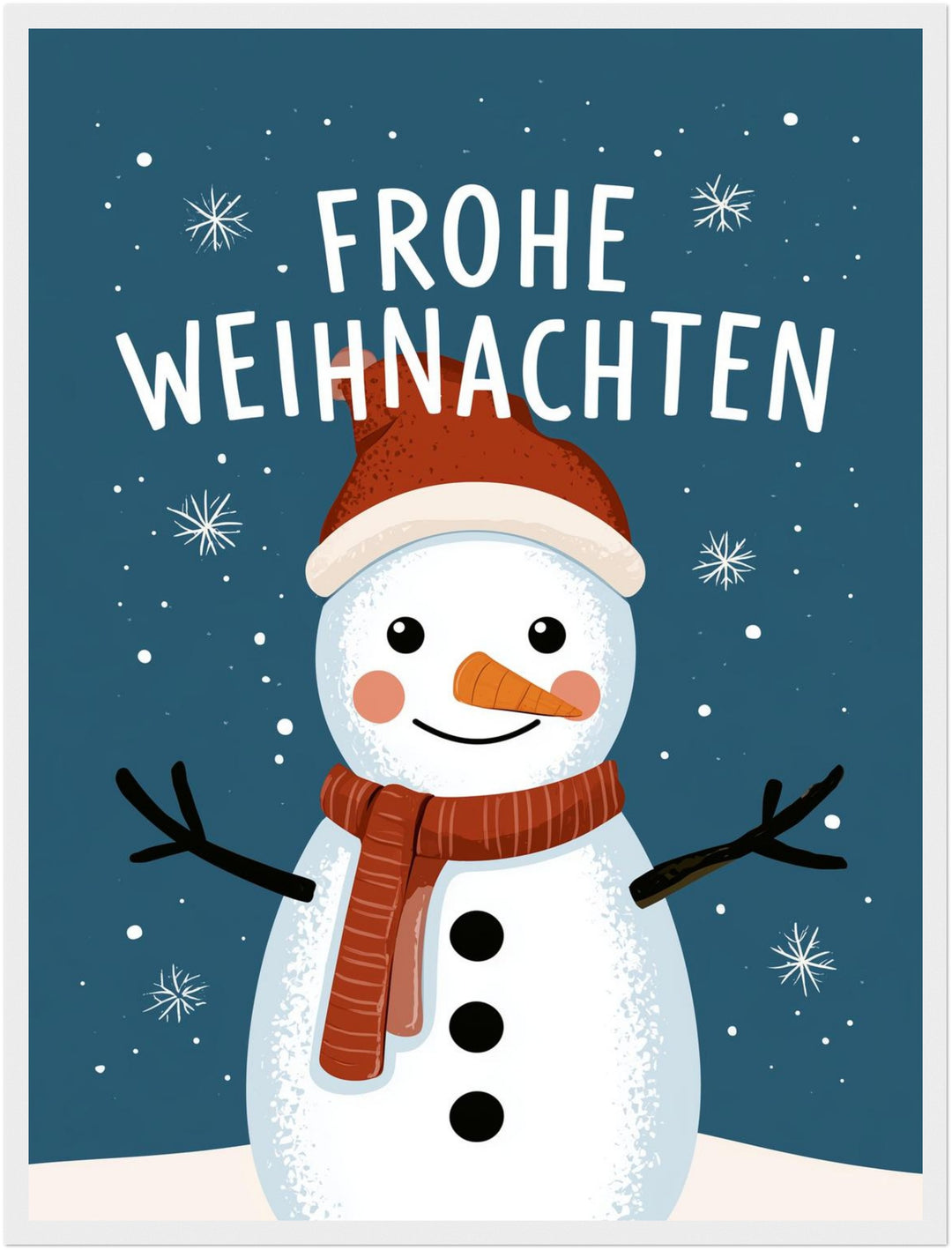 Frohe Weihnachten Schneemann Poster – Weißer Rahmen – Produktfoto