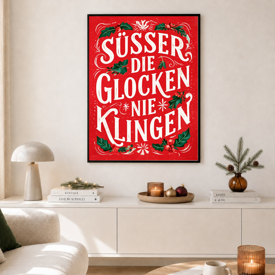 Süßer die Glocken klingen Poster – Schwarzer Rahmen – Produktfoto