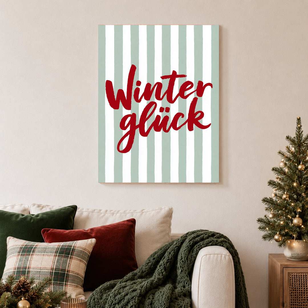 Winterglück im Streifenlook Leinwandbild – Ohne Rahmen – Produktfoto