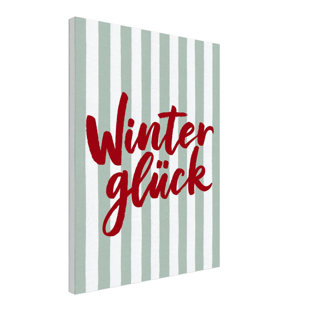 Winterglück im Streifenlook Leinwandbild – Schräge Ansicht – Produktfoto
