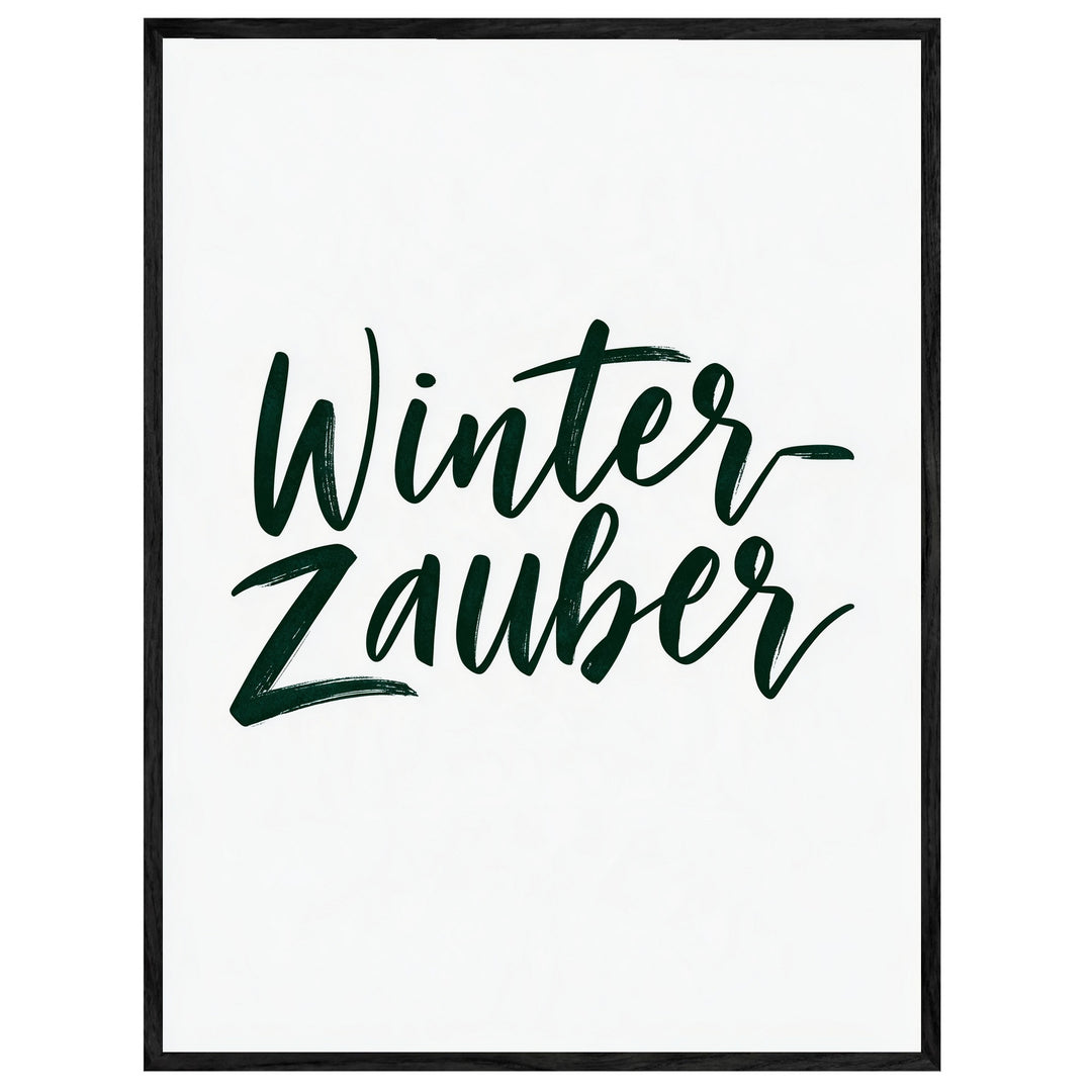 Winterzauber Schriftzug dunkelgrün Leinwandbild – Leinwandbild