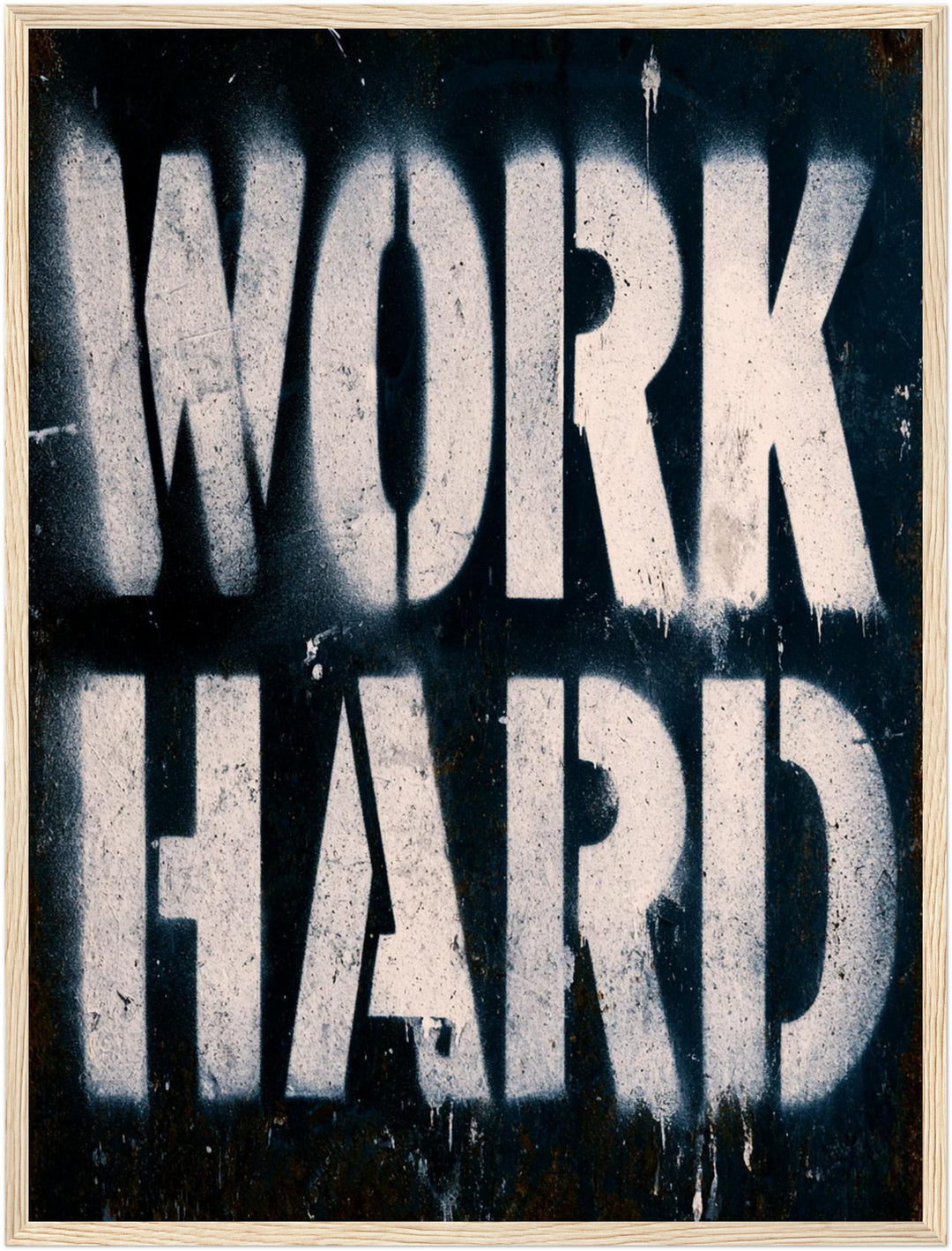 Work Hard Stencil Poster – Holz natur Rahmen – Produktfoto