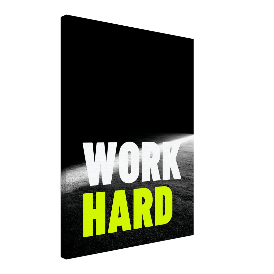 Work Hard Licht Leinwandbild – Schräge Ansicht – Produktfoto