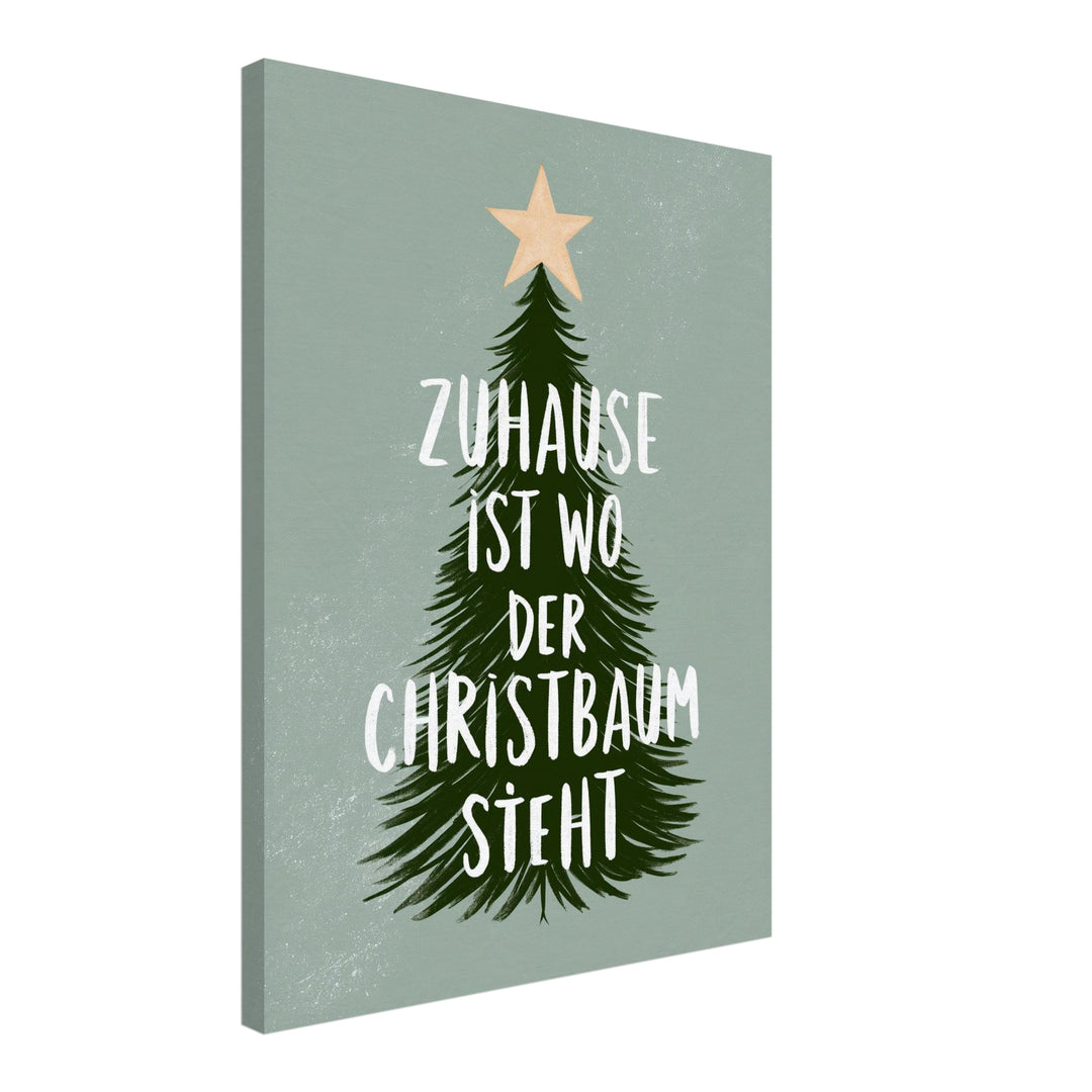 Zuhause ist wo Christbaum Leinwandbild – Schräge Ansicht – Produktfoto