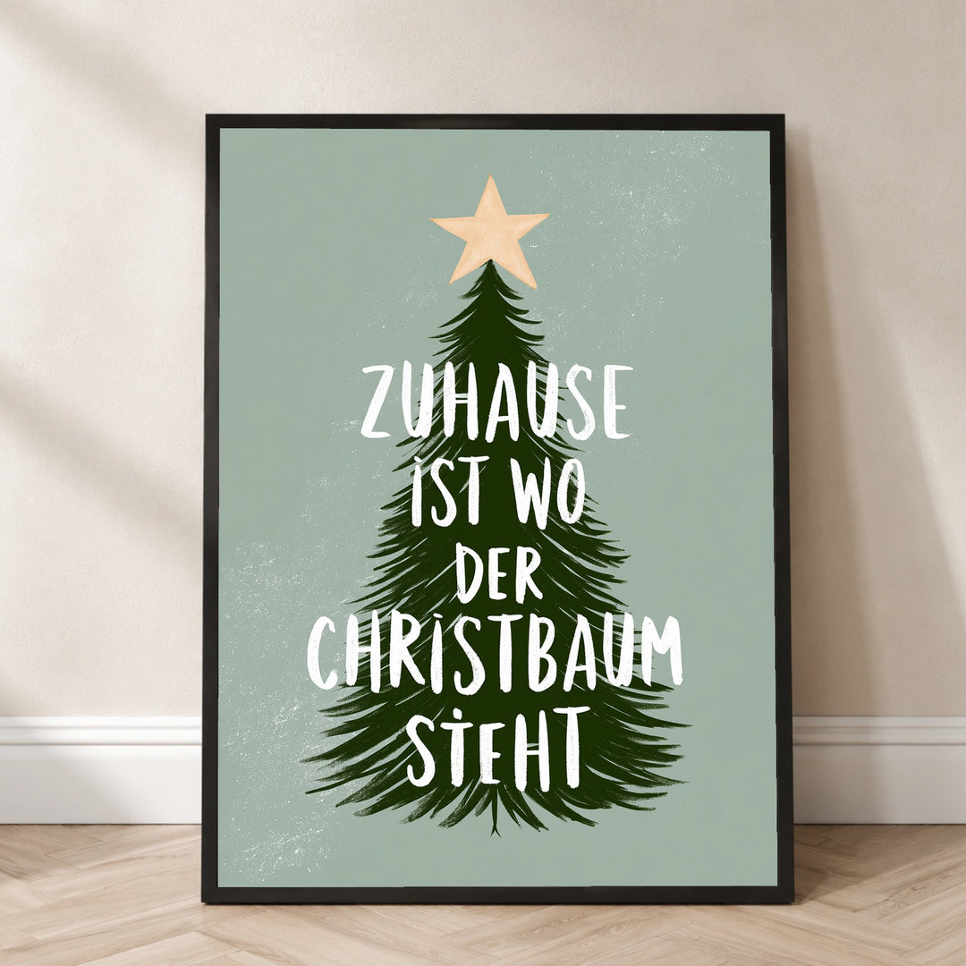 Zuhause ist wo Christbaum Poster – Schwarzer Rahmen – Produktfoto