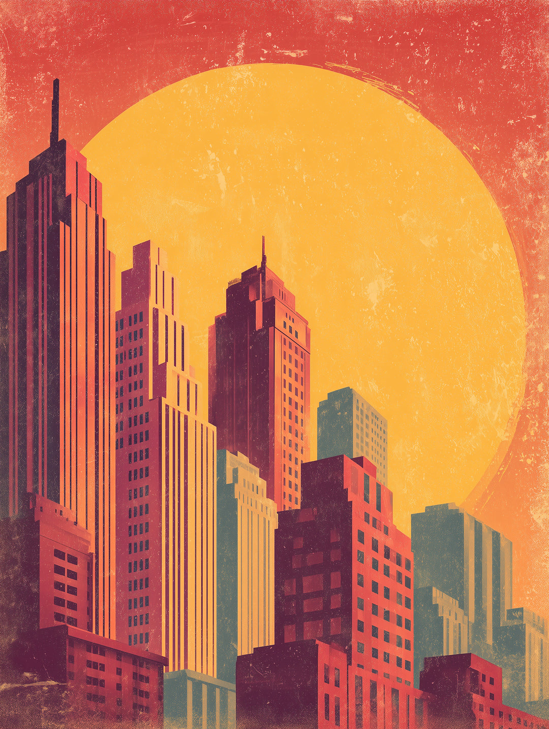 Stadt Skyline Sonne  – Wandkunst