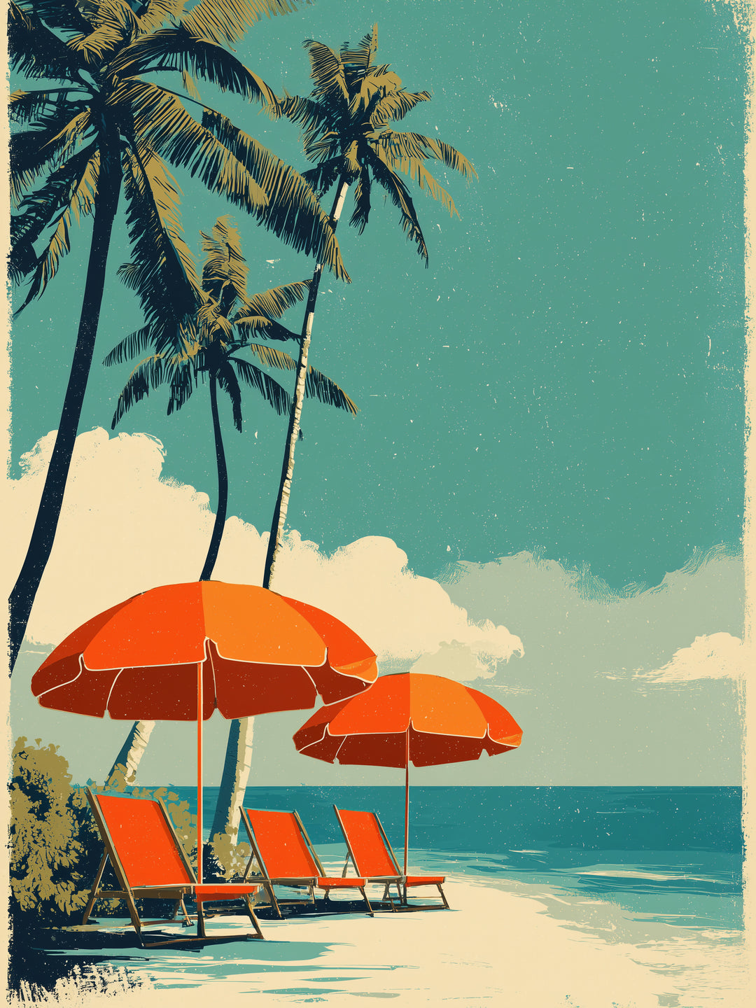 Strand mit Sonnenschirmen Vintage – Wandkunst