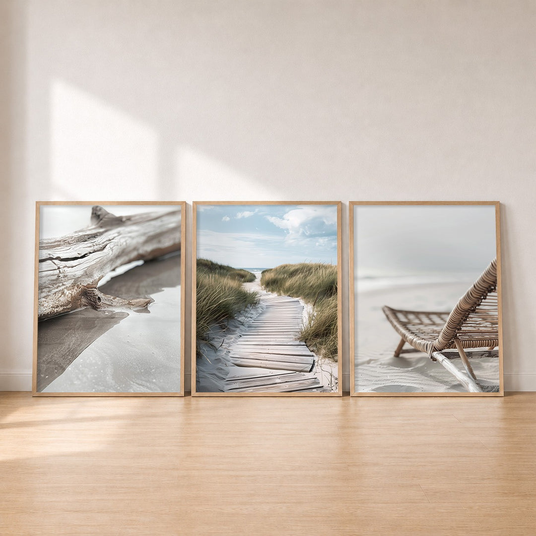Strand Set – Küste & Sand, 3er Poster-Set gerahmt