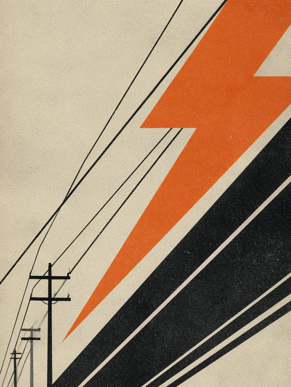 Stromleitungen mit Blitzform Retro – Wandkunst