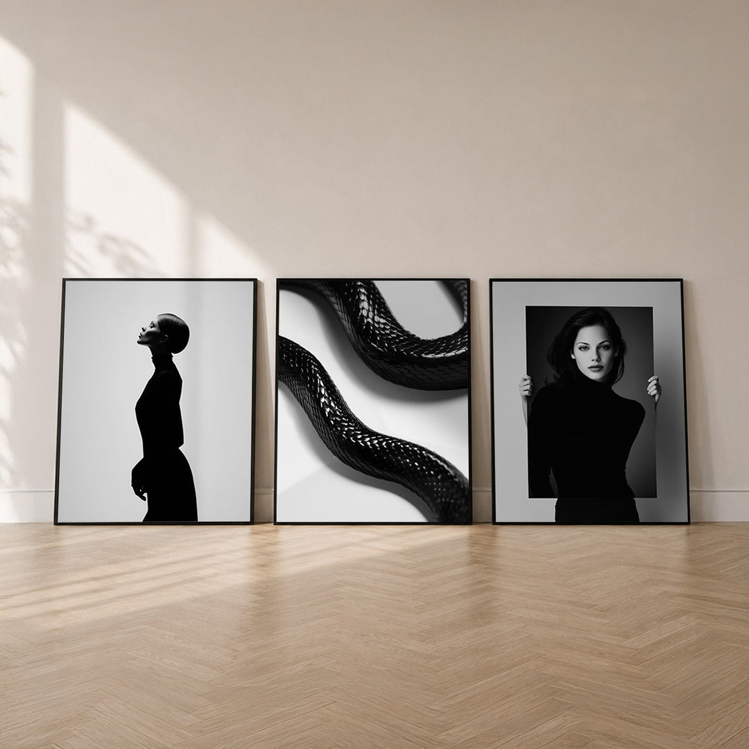 Schwarz-Weiß Set – Silhouetten & Formen, 3er Poster-Set gerahmt