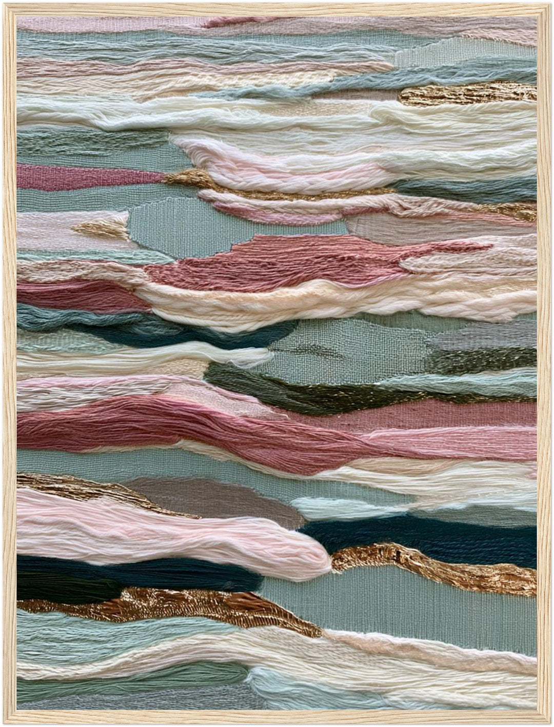 Abstrakte Wellen Textilkunst Poster – Holz natur Rahmen – Produktfoto