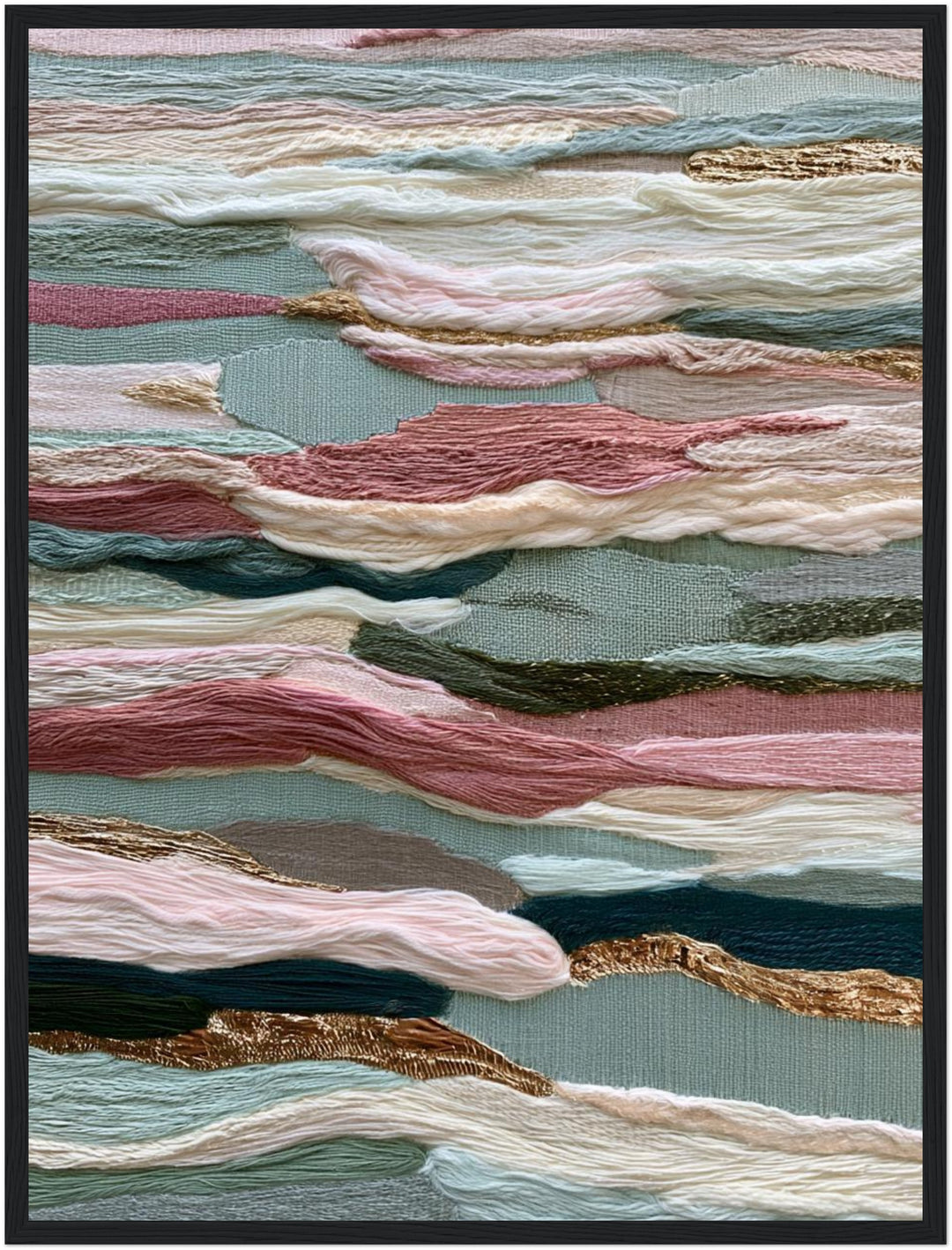 Abstrakte Wellen Textilkunst Poster – Schwarzer Rahmen – Produktfoto