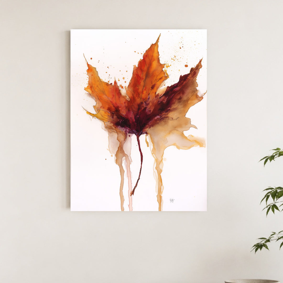 Herbstblatt im Wasserfall Poster – Ohne Rahmen – Produktfoto