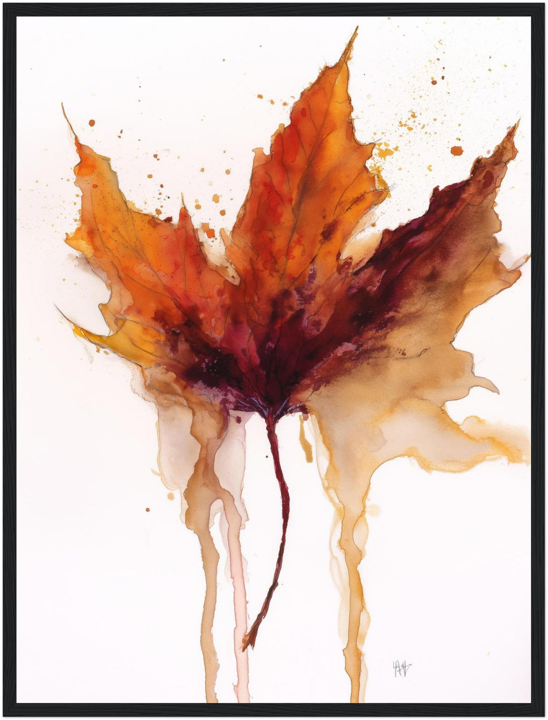 Herbstblatt im Wasserfall Poster – Schwarzer Rahmen – Produktfoto
