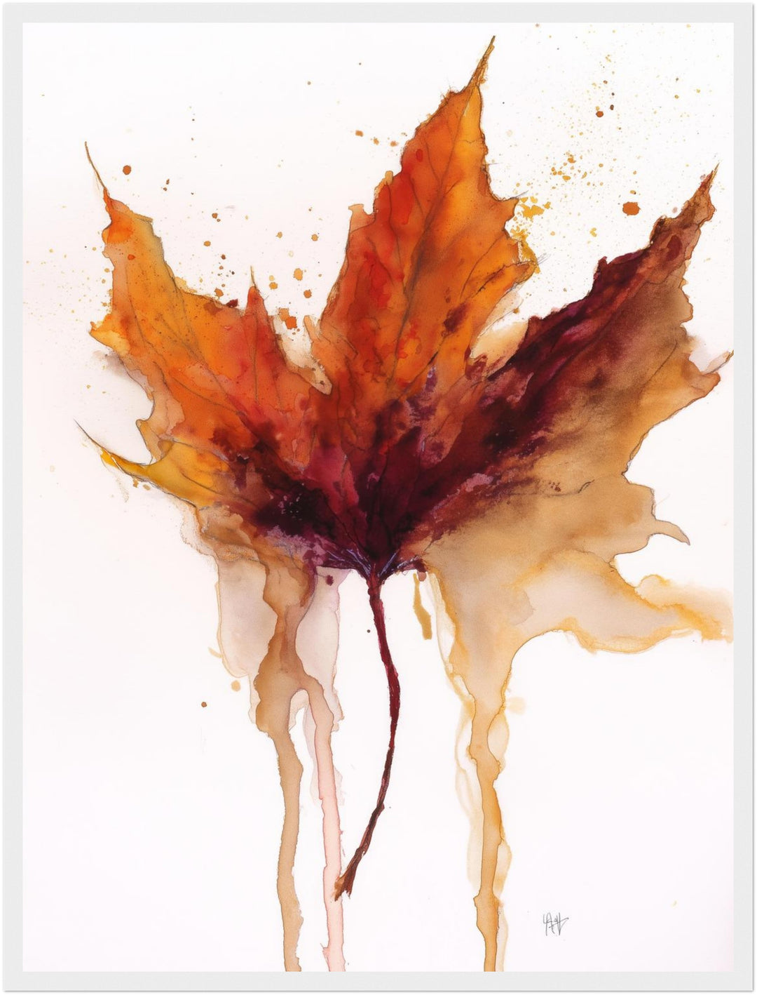 Herbstblatt im Wasserfall Poster – Weißer Rahmen – Produktfoto
