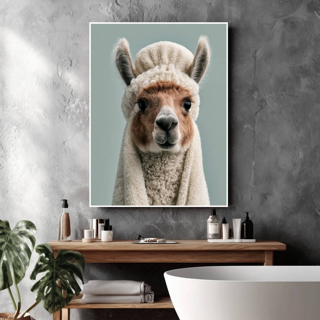 Alpaka Portrait Nahaufnahme Poster – Weißer Rahmen – Produktfoto