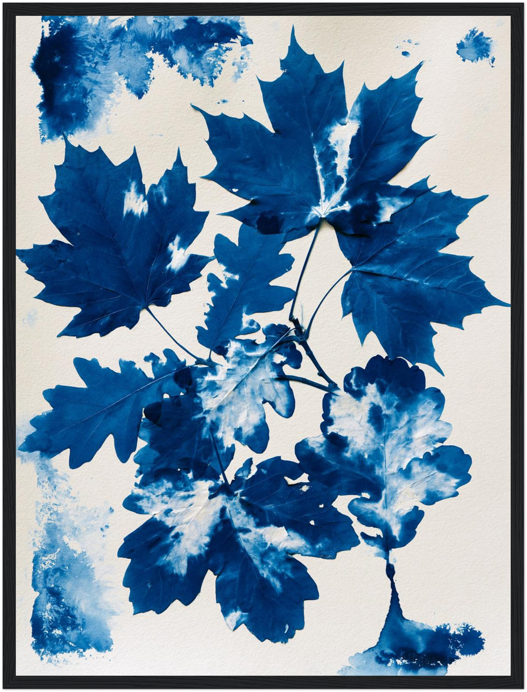 Blaue Blätter Cyanotypie Poster – Schwarzer Rahmen – Produktfoto