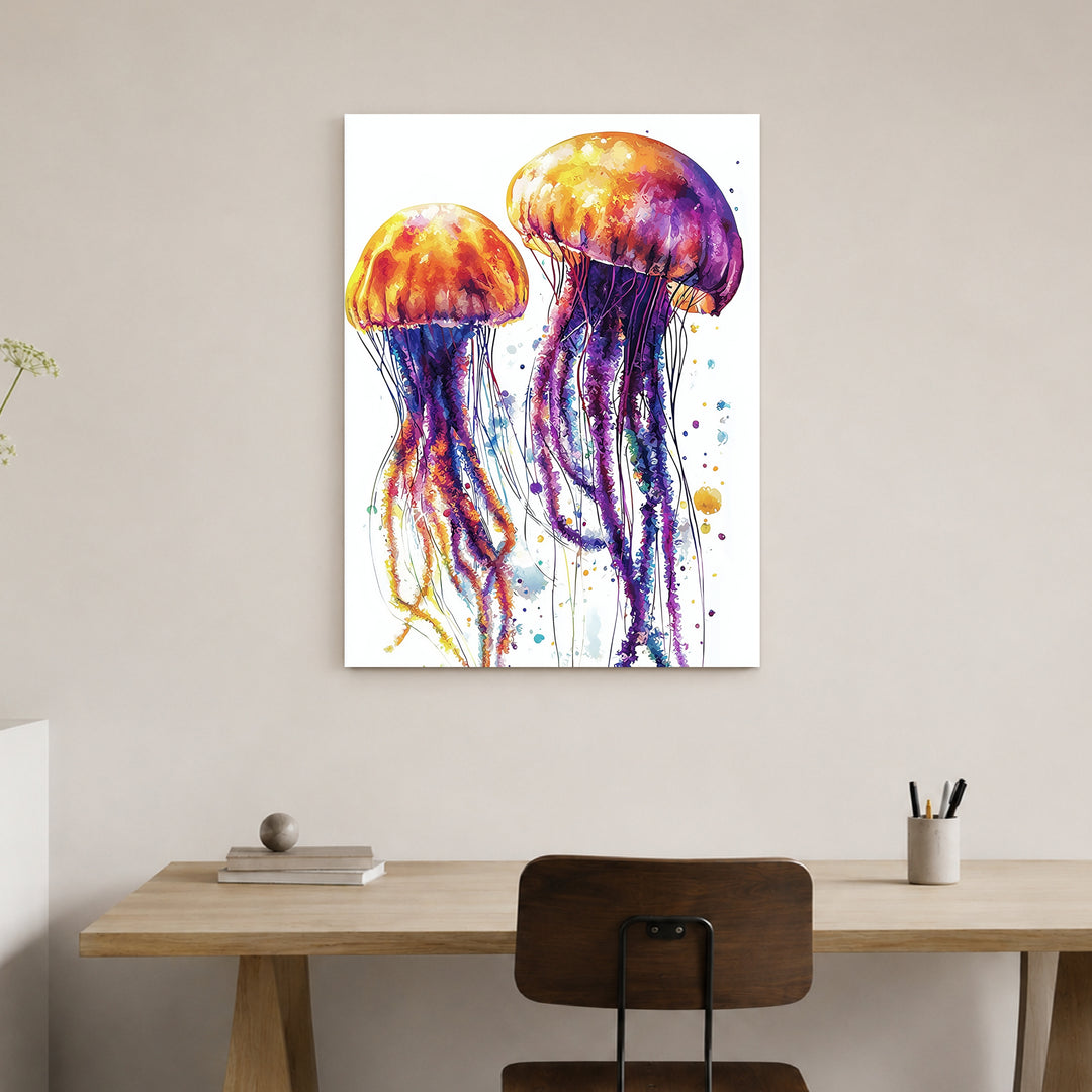 Bunte Quallen im Wasser Leinwand Trends – Leinwand auf Holzrahmen – Ansicht 3