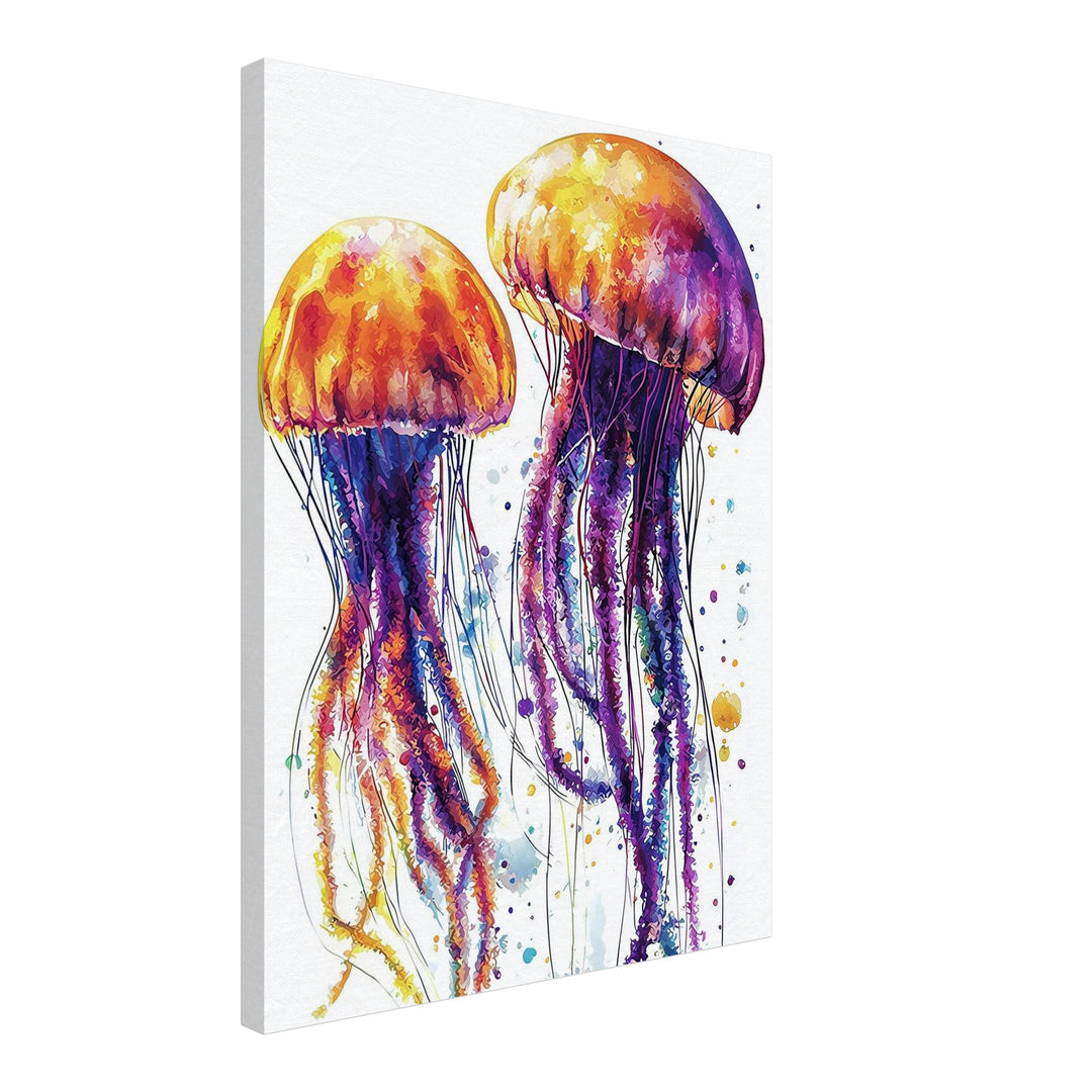 Bunte Quallen im Wasser Leinwand Trends – Leinwand auf Holzrahmen – Ansicht 2