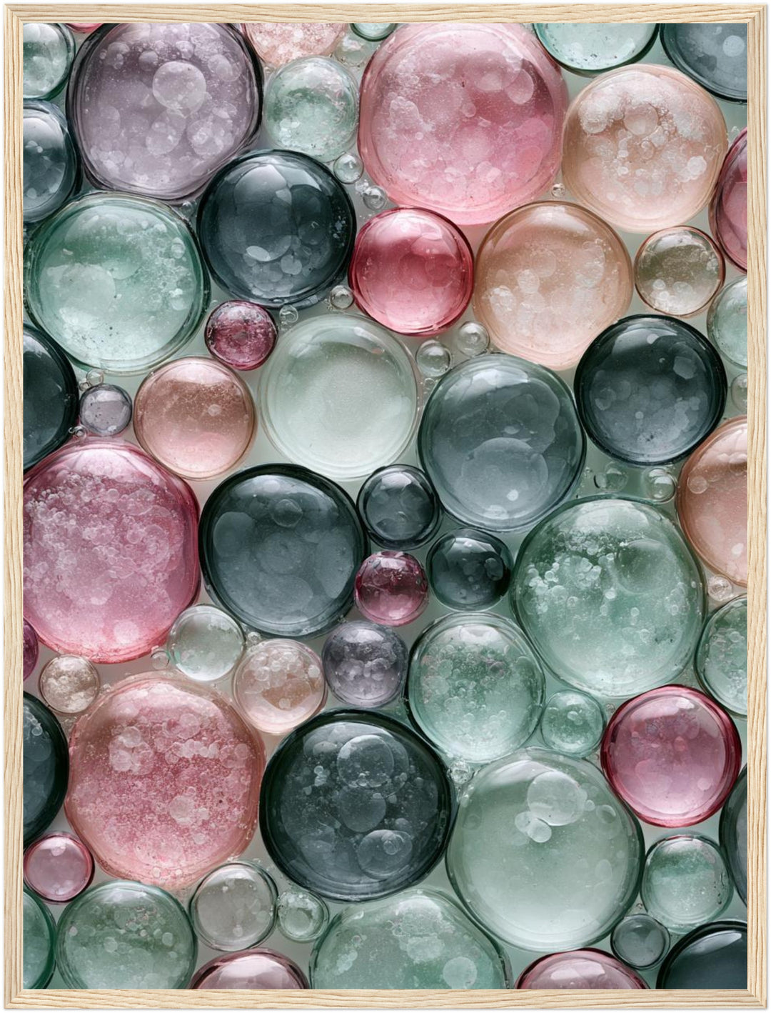 Bunte Seifenblasen Pastell Poster – Holz natur Rahmen – Produktfoto
