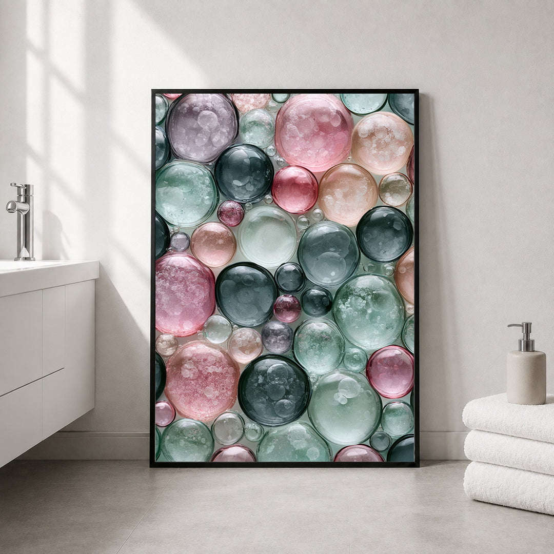 Bunte Seifenblasen Pastell Poster – Schwarzer Rahmen – Produktfoto