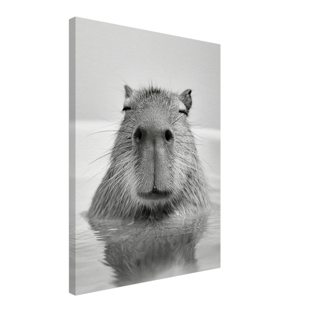 Capybara im Wasser Leinwandbild – Schräge Ansicht – Produktfoto
