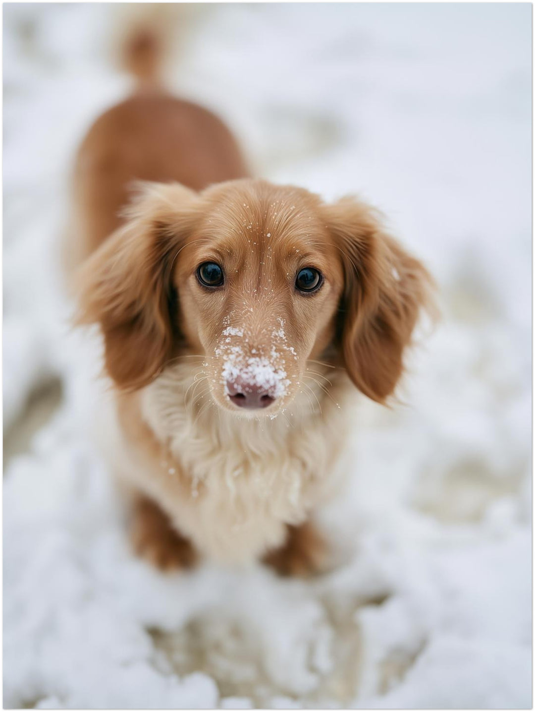 Dackel im Schnee Leinwandbild – Ohne Rahmen – Produktfoto