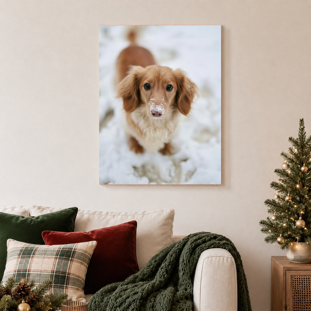 Dackel im Schnee Poster – Ohne Rahmen – Produktfoto