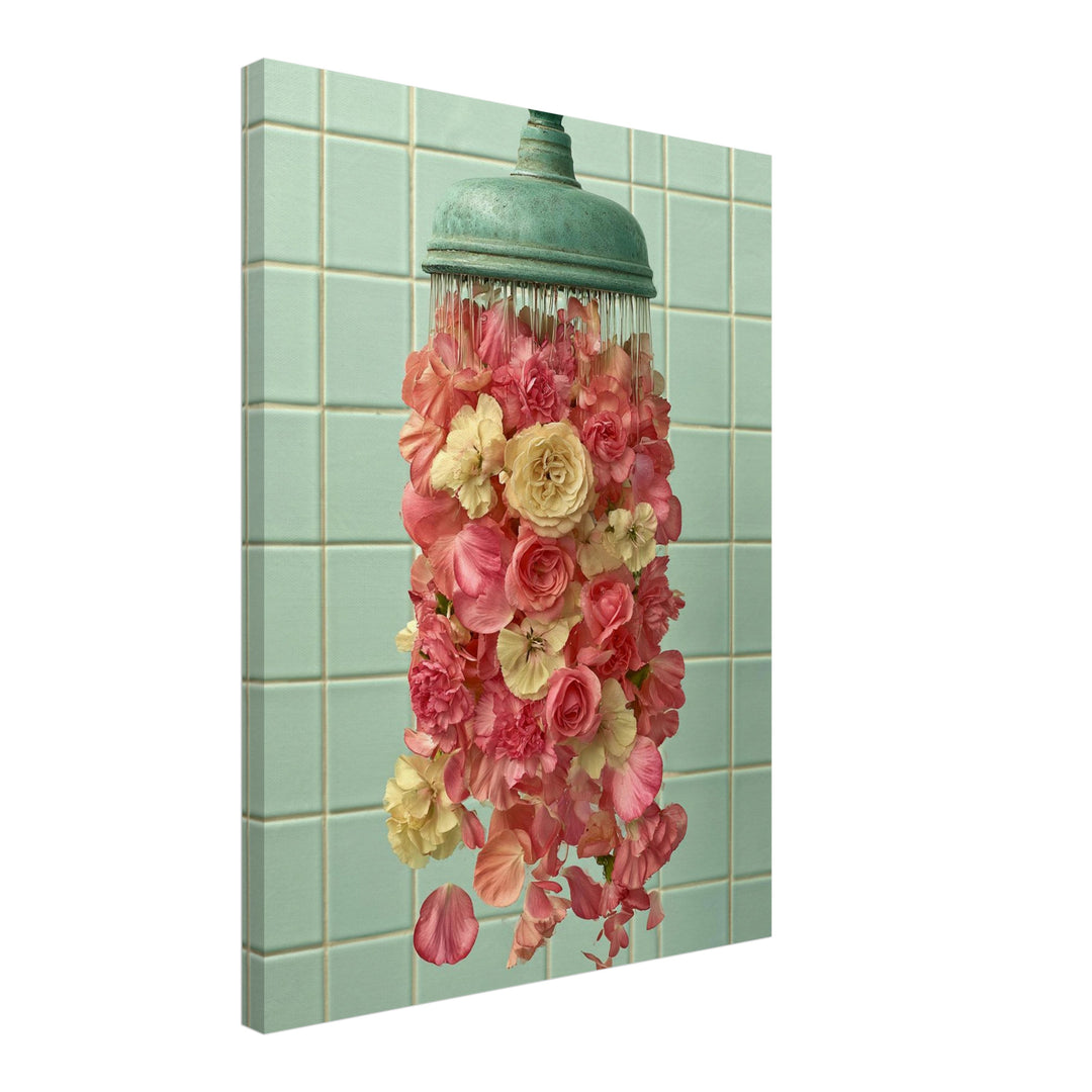 Duschkopf mit Rosen Leinwandbild – Schräge Ansicht – Produktfoto