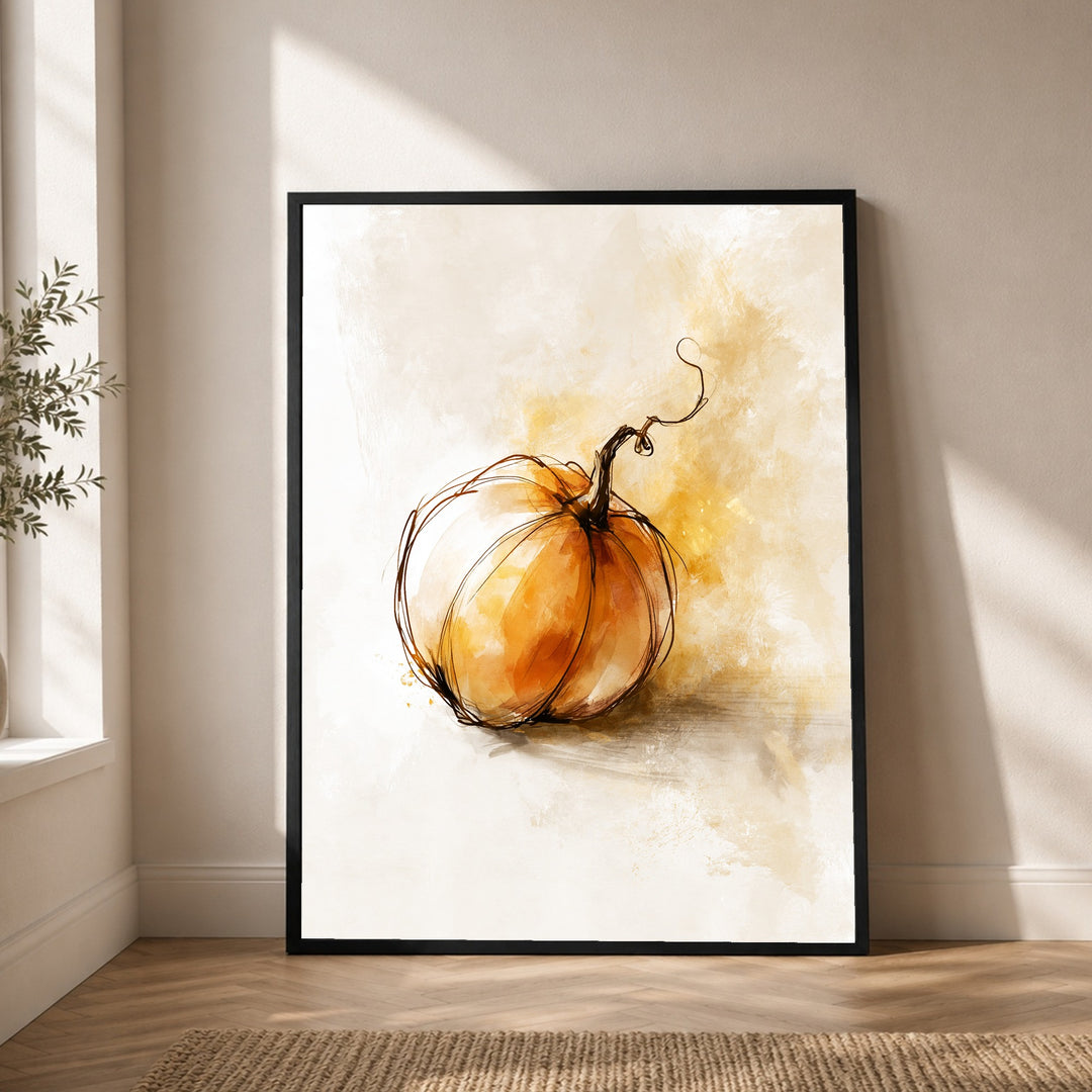 Einzelner Kürbis Herbst Poster – Schwarzer Rahmen – Produktfoto