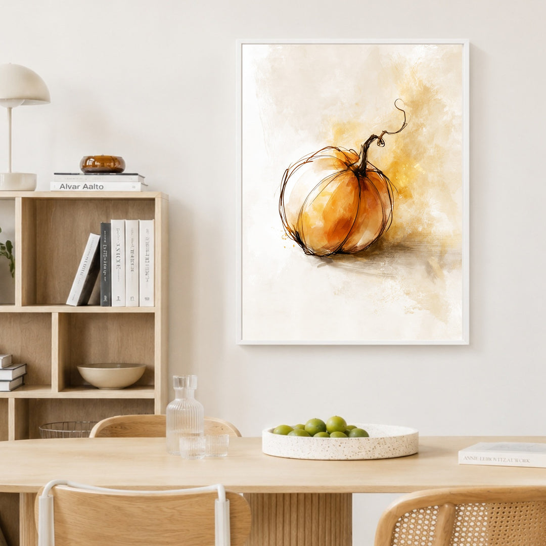 Einzelner Kürbis Herbst Poster – Weißer Rahmen – Produktfoto