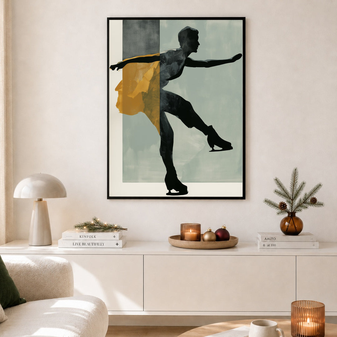Eiskunstlauf Silhouette Poster – Schwarzer Rahmen – Produktfoto